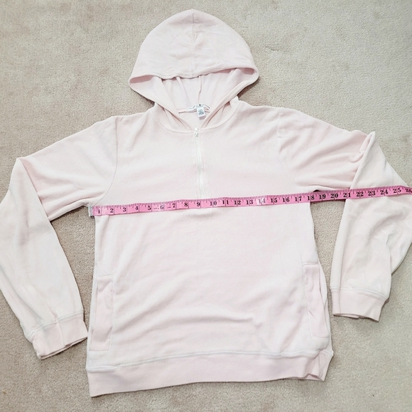 TOMMY HILFIGER Pink Velour Pullover 1/4 Zip Hoodie Sweatshirt Womens Large - Picture 5 of 8